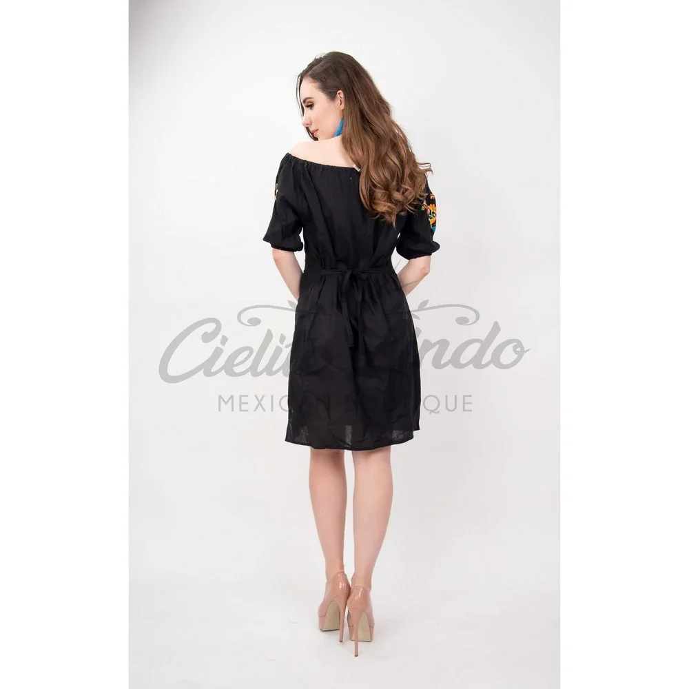 Tecali Mexican Embroidered Black Dress - Picture 7 of 7